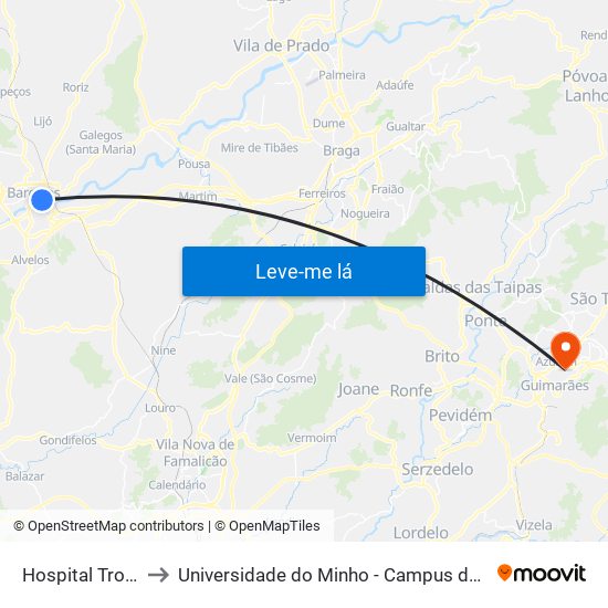 Hospital Trofa Saúde to Universidade do Minho - Campus de Azurém / Guimarães map