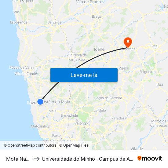 Mota Nascente to Universidade do Minho - Campus de Azurém / Guimarães map
