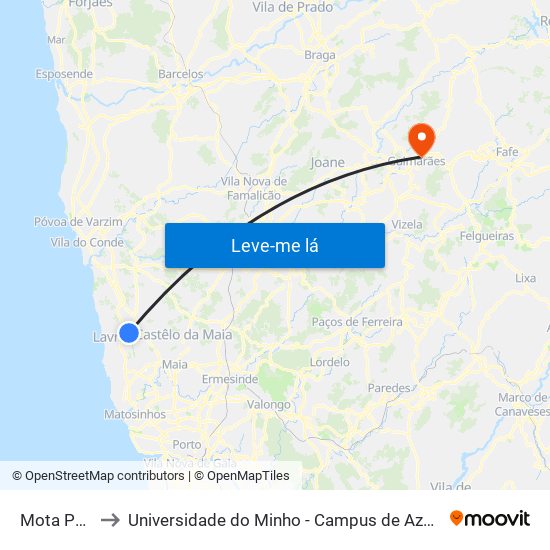 Mota Poente to Universidade do Minho - Campus de Azurém / Guimarães map