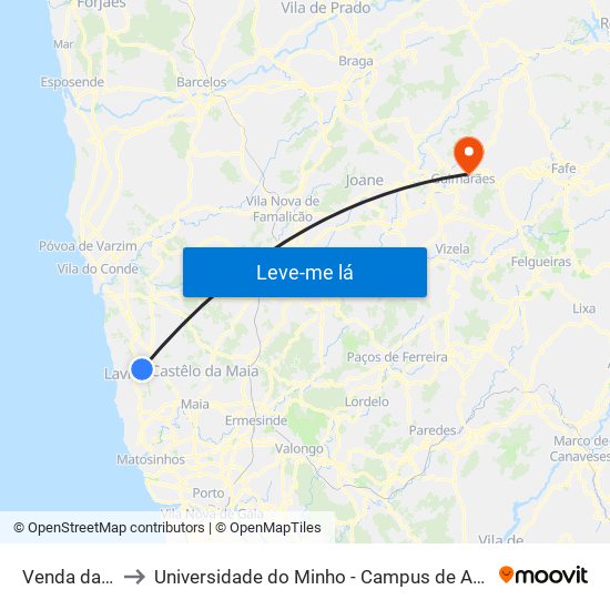 Venda da Velha to Universidade do Minho - Campus de Azurém / Guimarães map