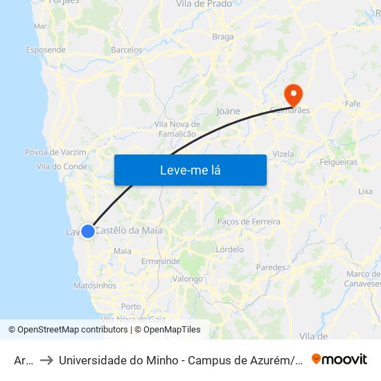 Arca to Universidade do Minho - Campus de Azurém / Guimarães map