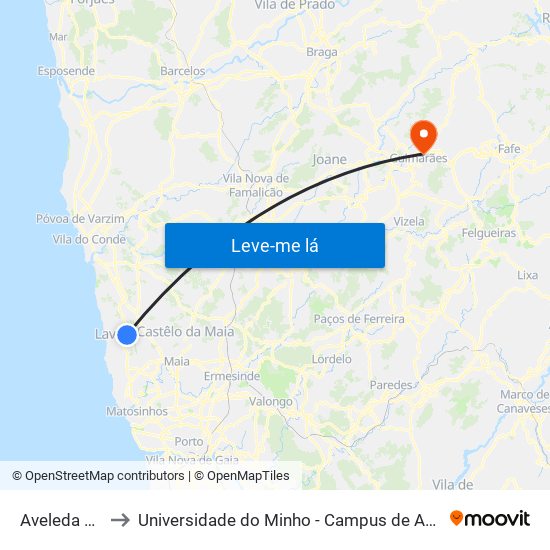 Aveleda Centro to Universidade do Minho - Campus de Azurém / Guimarães map