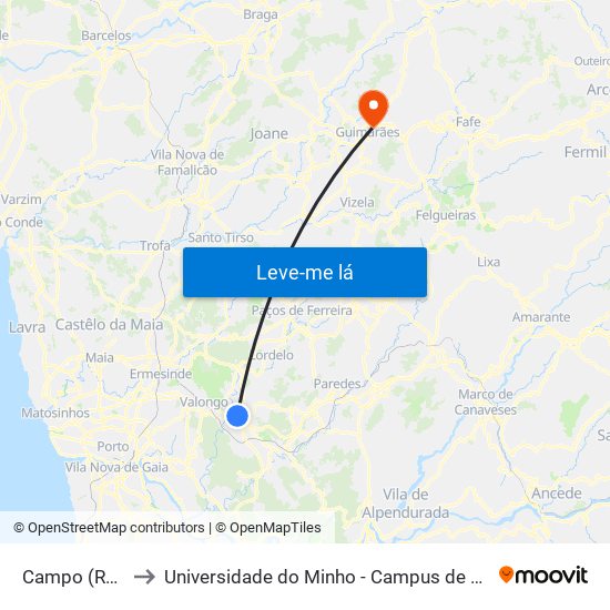 Campo (Rotunda) to Universidade do Minho - Campus de Azurém / Guimarães map