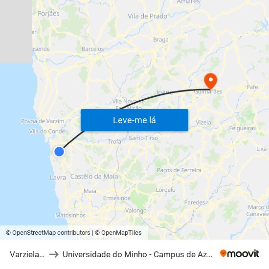 Varziela (Sul) to Universidade do Minho - Campus de Azurém / Guimarães map