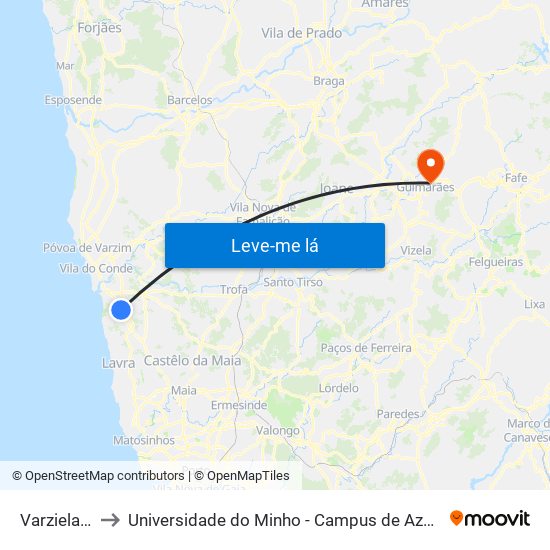 Varziela (Sul) to Universidade do Minho - Campus de Azurém / Guimarães map