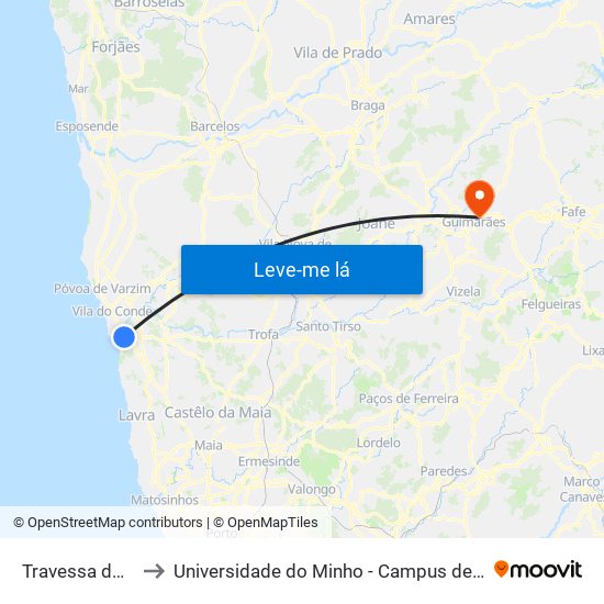 Travessa do Pindelo to Universidade do Minho - Campus de Azurém / Guimarães map