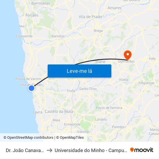 Dr. João Canavarro / Correios to Universidade do Minho - Campus de Azurém / Guimarães map