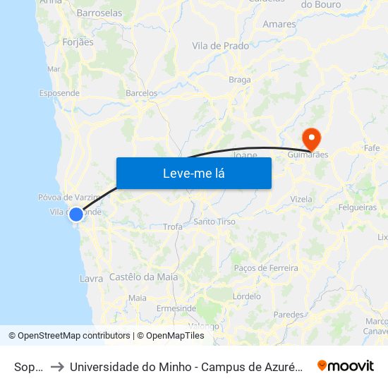 Sopete to Universidade do Minho - Campus de Azurém / Guimarães map