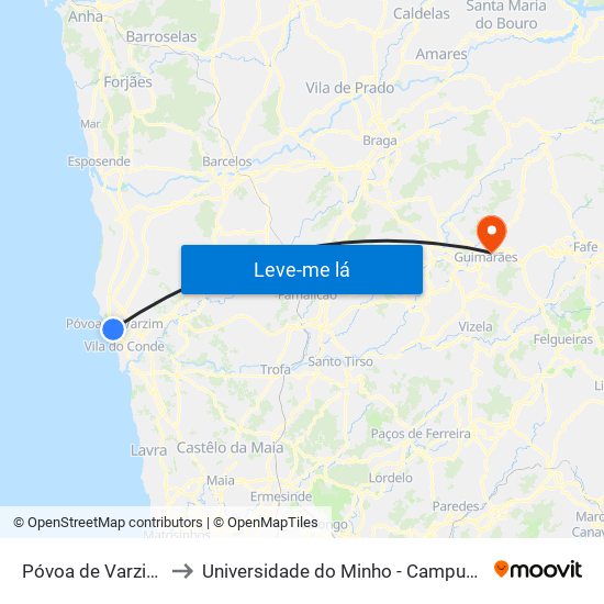 Póvoa de Varzim (Mercado) to Universidade do Minho - Campus de Azurém / Guimarães map