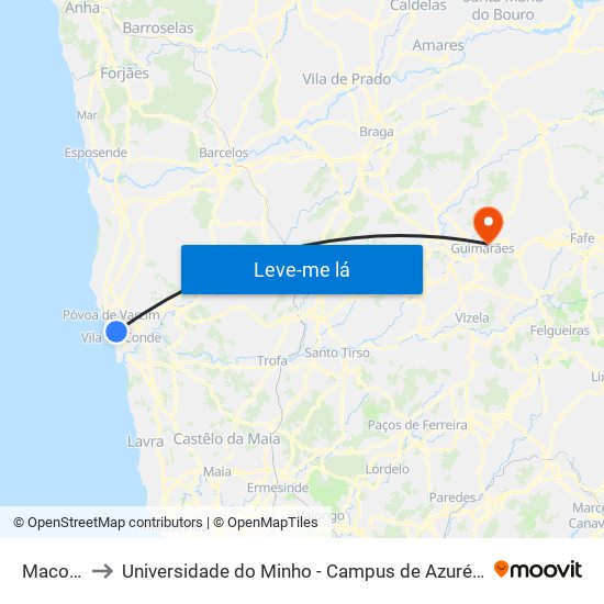 Maconde to Universidade do Minho - Campus de Azurém / Guimarães map