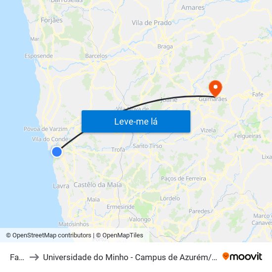 Farol to Universidade do Minho - Campus de Azurém / Guimarães map