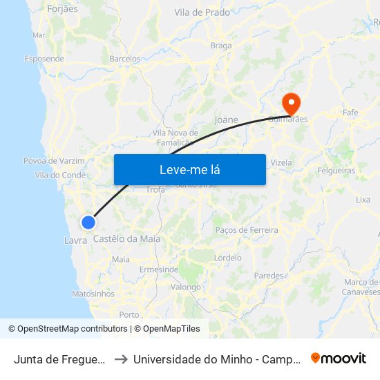 Junta de Freguesia de Modivas to Universidade do Minho - Campus de Azurém / Guimarães map