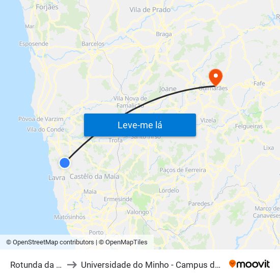 Rotunda da Lactogal to Universidade do Minho - Campus de Azurém / Guimarães map