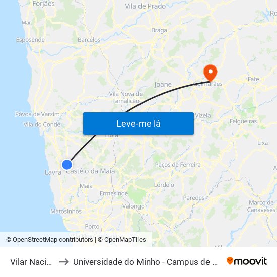 Vilar Nacional 13 to Universidade do Minho - Campus de Azurém / Guimarães map