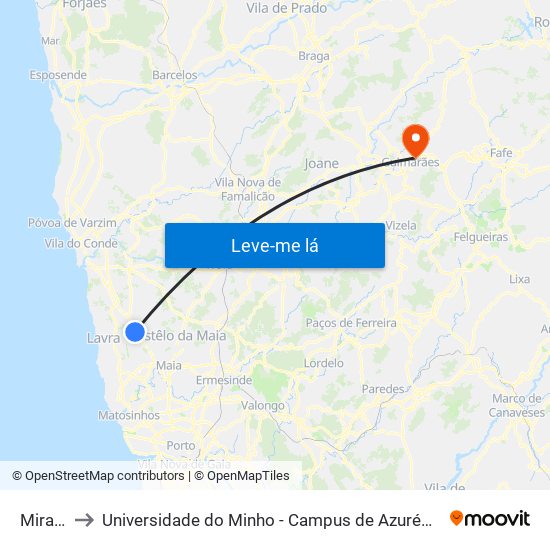 Mirante to Universidade do Minho - Campus de Azurém / Guimarães map