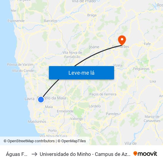 Águas Férreas to Universidade do Minho - Campus de Azurém / Guimarães map