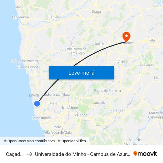 Caçadores to Universidade do Minho - Campus de Azurém / Guimarães map