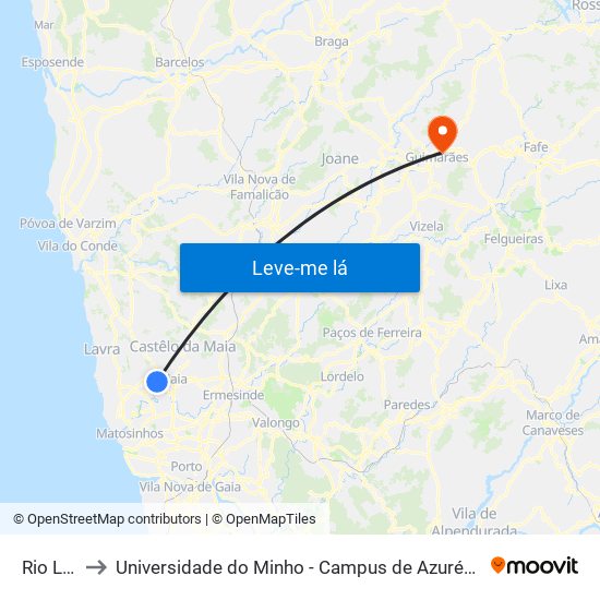Rio Leça to Universidade do Minho - Campus de Azurém / Guimarães map