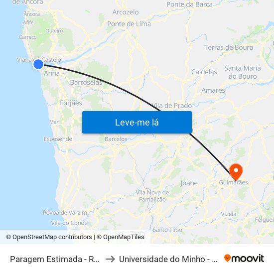 Paragem Estimada - Rua General Luís do Rego,192 to Universidade do Minho - Campus de Azurém / Guimarães map