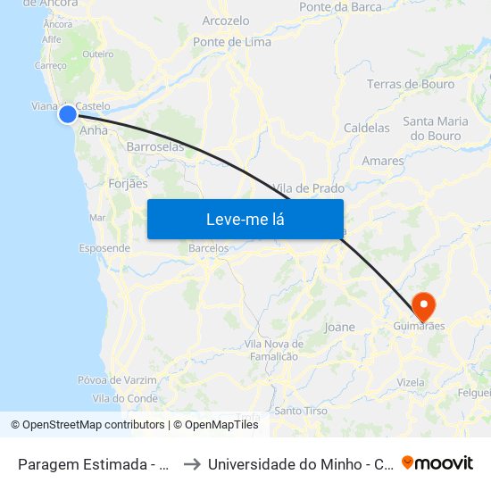 Paragem Estimada - Praça General Barbosa, 38 to Universidade do Minho - Campus de Azurém / Guimarães map