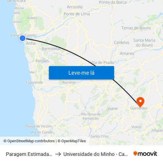 Paragem Estimada - Rua Góis Pinto, 47 to Universidade do Minho - Campus de Azurém / Guimarães map