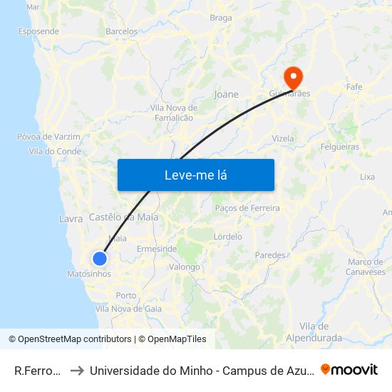 R.Ferroviário to Universidade do Minho - Campus de Azurém / Guimarães map