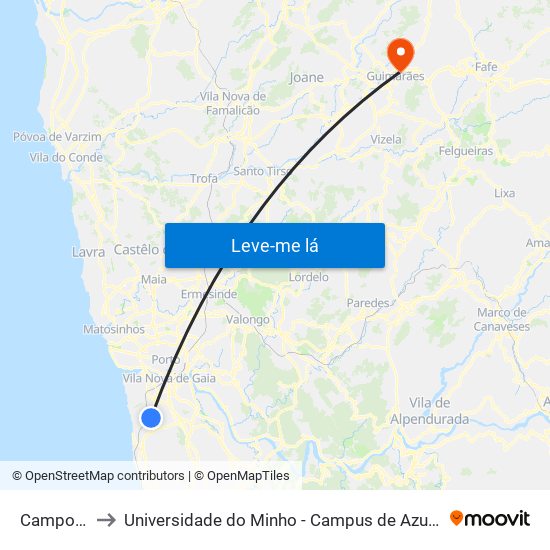 Campolinho to Universidade do Minho - Campus de Azurém / Guimarães map