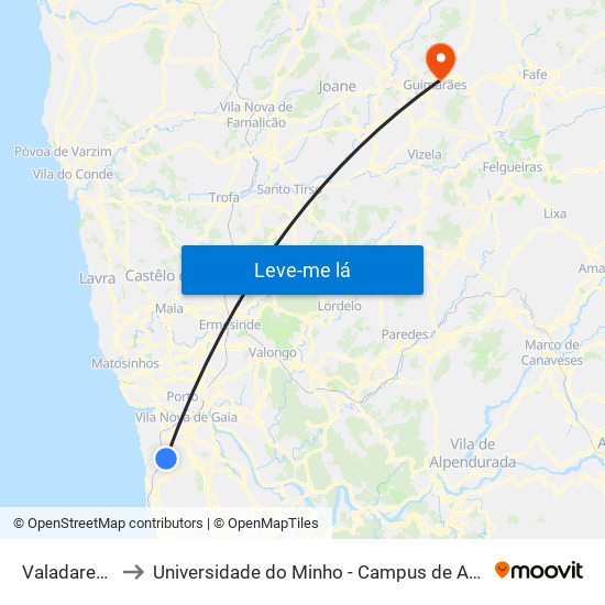 Valadares (Est) to Universidade do Minho - Campus de Azurém / Guimarães map