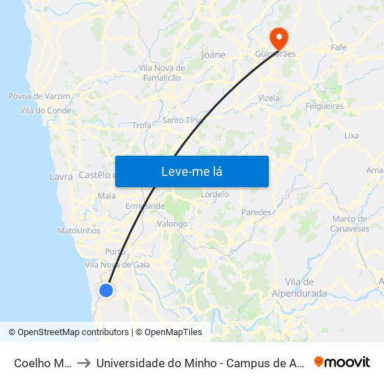 Coelho Moreira to Universidade do Minho - Campus de Azurém / Guimarães map