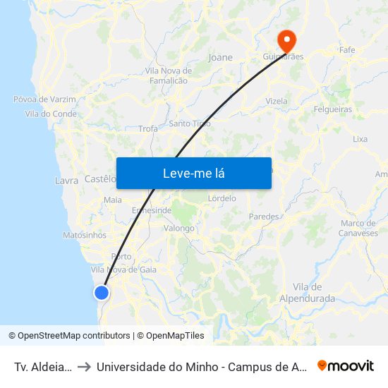 Tv. Aldeia Nova to Universidade do Minho - Campus de Azurém / Guimarães map