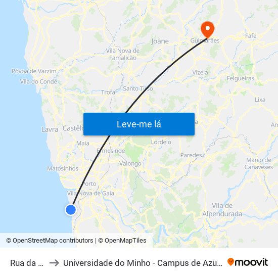 Rua da Praia to Universidade do Minho - Campus de Azurém / Guimarães map