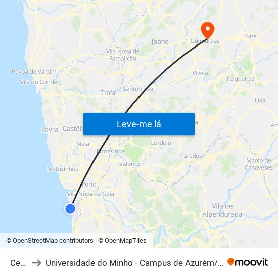 Cerro to Universidade do Minho - Campus de Azurém / Guimarães map
