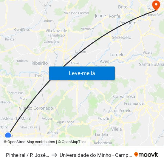 Pinheiral / P. José Pinheiro Duarte to Universidade do Minho - Campus de Azurém / Guimarães map