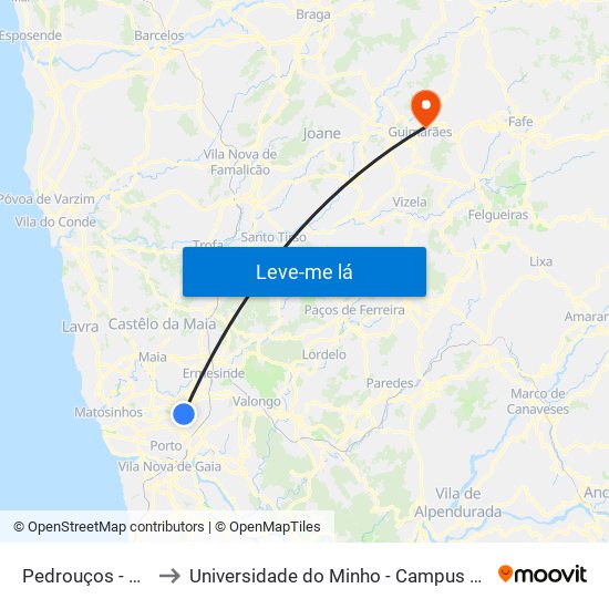 Pedrouços - Bombeiros to Universidade do Minho - Campus de Azurém / Guimarães map