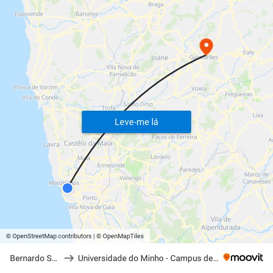 Bernardo Santareno to Universidade do Minho - Campus de Azurém / Guimarães map