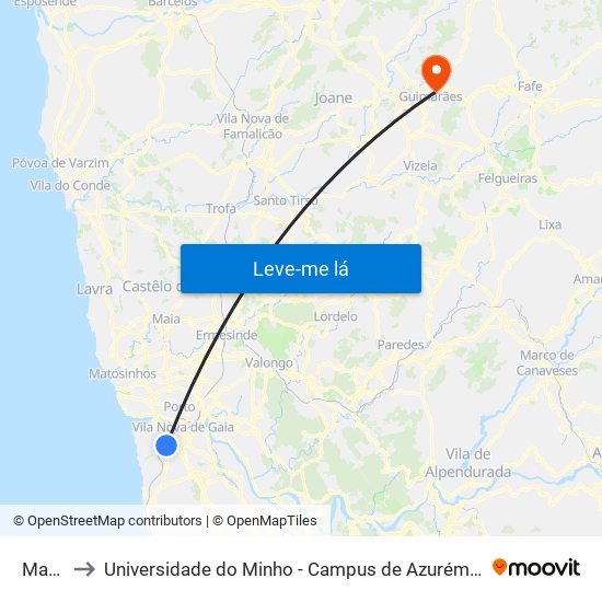 Makro to Universidade do Minho - Campus de Azurém / Guimarães map