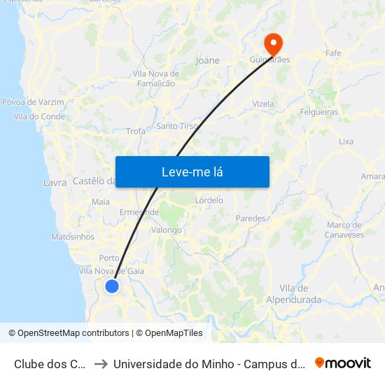 Clube dos Caçadores to Universidade do Minho - Campus de Azurém / Guimarães map