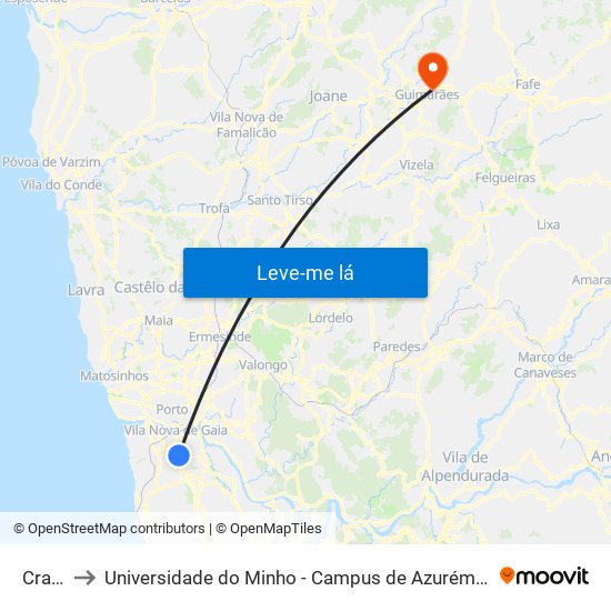 Cravel to Universidade do Minho - Campus de Azurém / Guimarães map