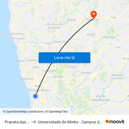 Praceta das Oliveiras to Universidade do Minho - Campus de Azurém / Guimarães map