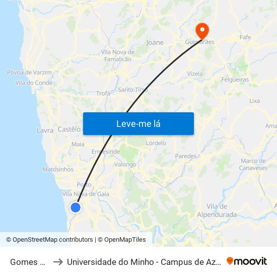 Gomes Júnior to Universidade do Minho - Campus de Azurém / Guimarães map