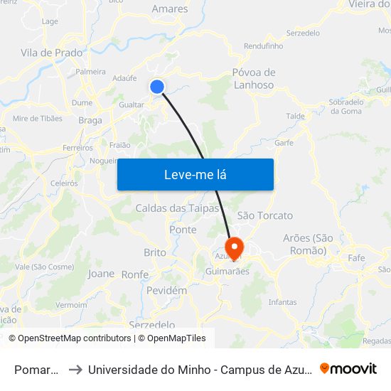Pomarelho I to Universidade do Minho - Campus de Azurém / Guimarães map