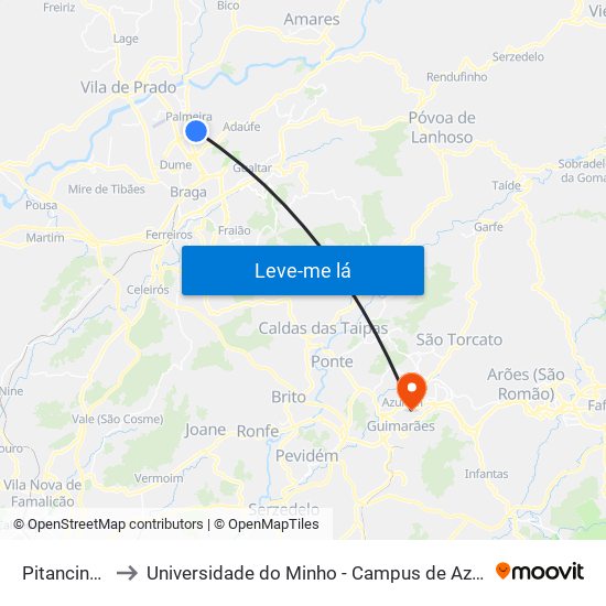Pitancinhos Iii to Universidade do Minho - Campus de Azurém / Guimarães map