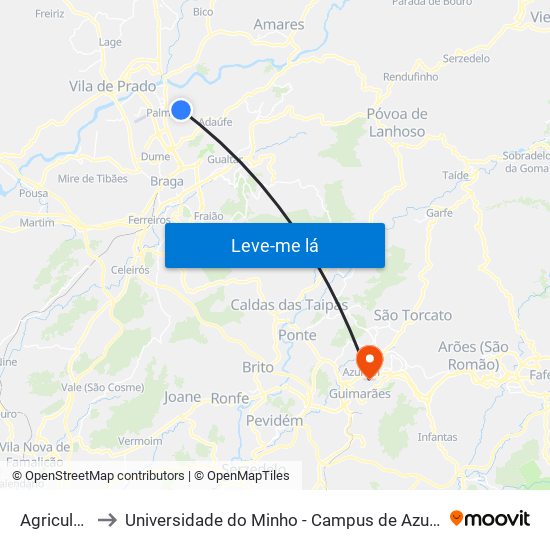 Agricultores to Universidade do Minho - Campus de Azurém / Guimarães map