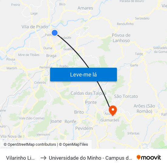 Vilarinho Limite 1/2)) to Universidade do Minho - Campus de Azurém / Guimarães map