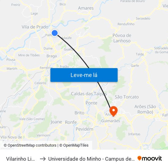 Vilarinho Limite 2/1) to Universidade do Minho - Campus de Azurém / Guimarães map