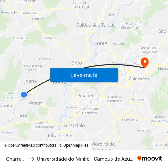 Charrueiras to Universidade do Minho - Campus de Azurém / Guimarães map