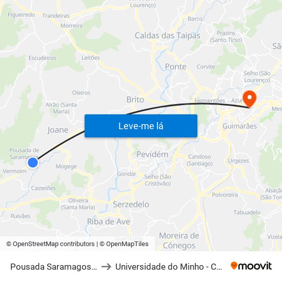 Pousada Saramagos (J. D. Oliveira) | Riopele to Universidade do Minho - Campus de Azurém / Guimarães map