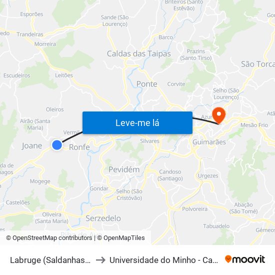 Labruge (Saldanhas) | Macieira (Labruge) to Universidade do Minho - Campus de Azurém / Guimarães map