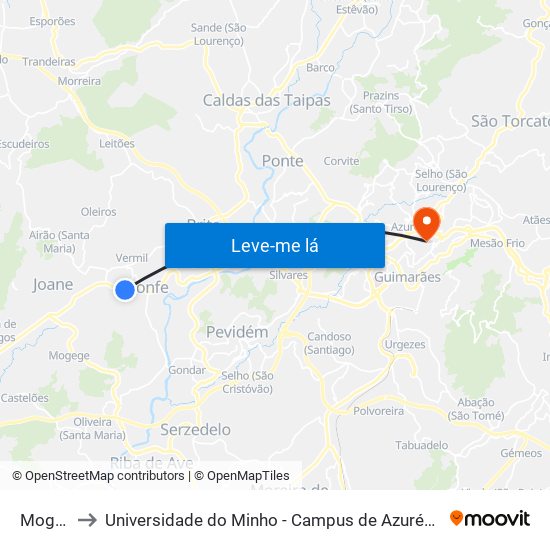 Mogada to Universidade do Minho - Campus de Azurém / Guimarães map
