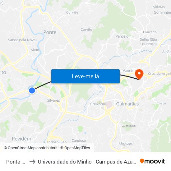 Ponte Nova to Universidade do Minho - Campus de Azurém / Guimarães map